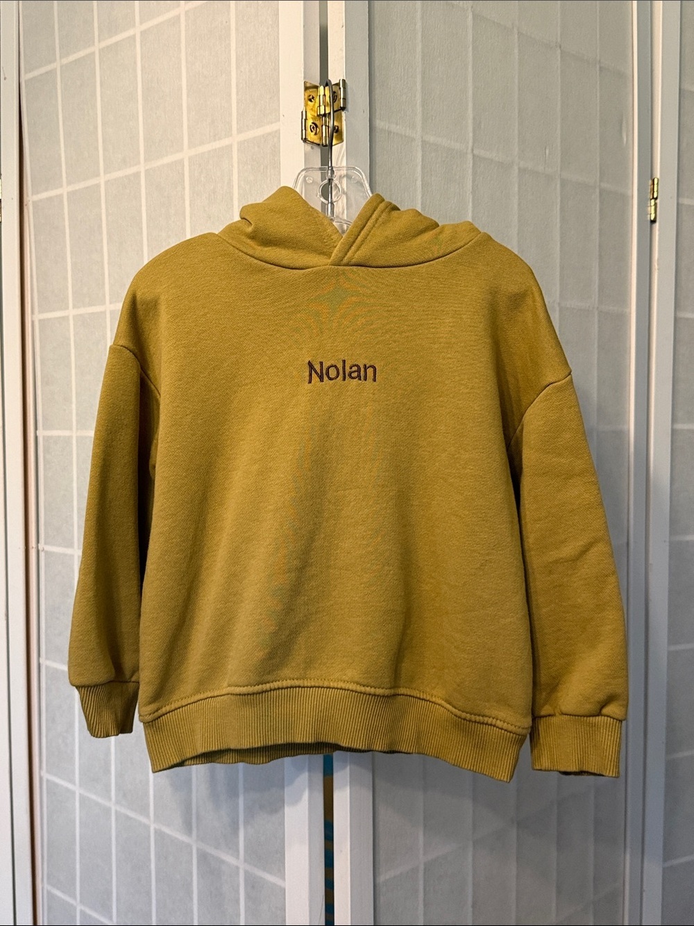 Zara Mustard Yellow Hoodie with 'Nolan' Embroidery Size 2-3